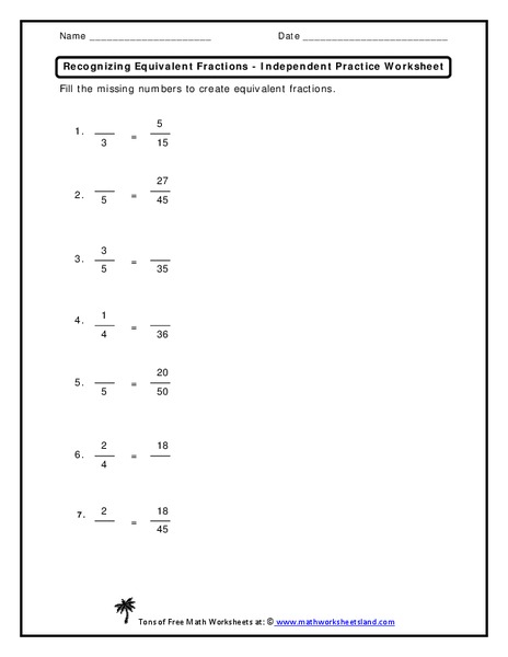 Recognizing Equivalent Fractions Worksheet
