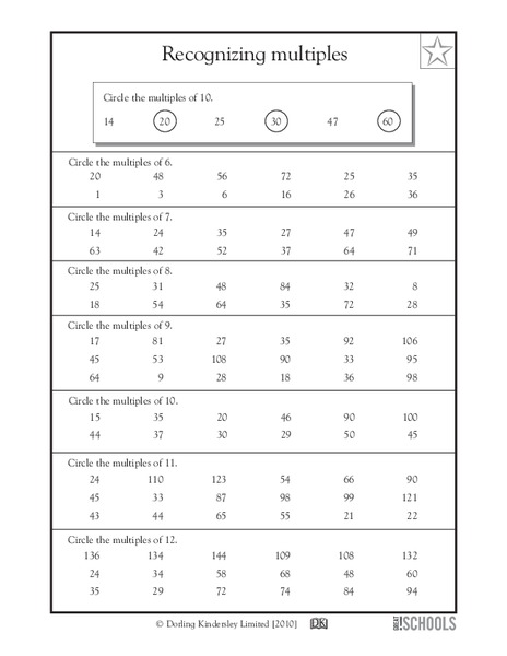 Recognizing Multiples Worksheet