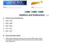 Addition and Subtraction Practice Worksheet