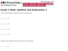 Addition and Subtraction Sentences Worksheet