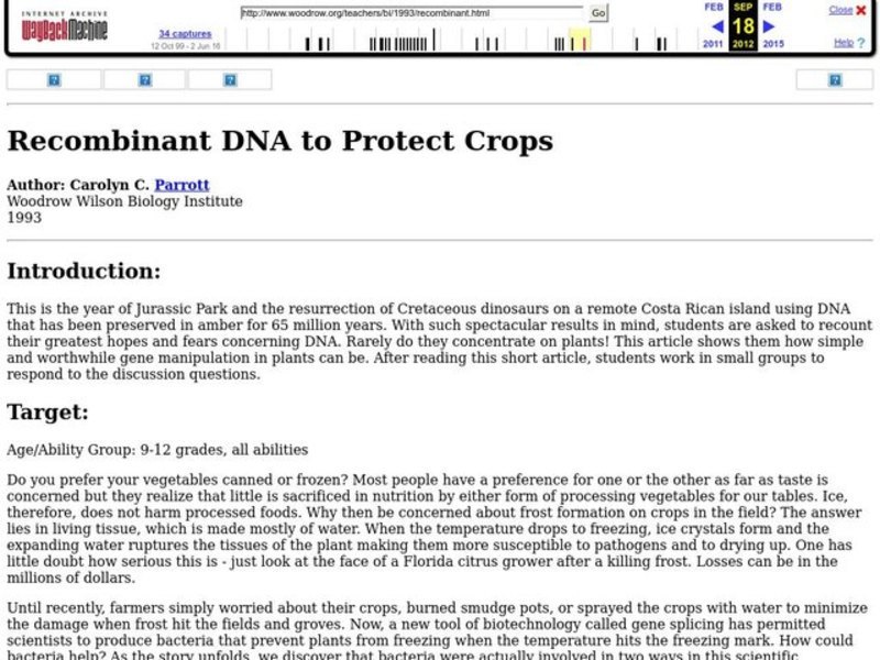 Recombinant DNA to Protect Crops Lesson Plan