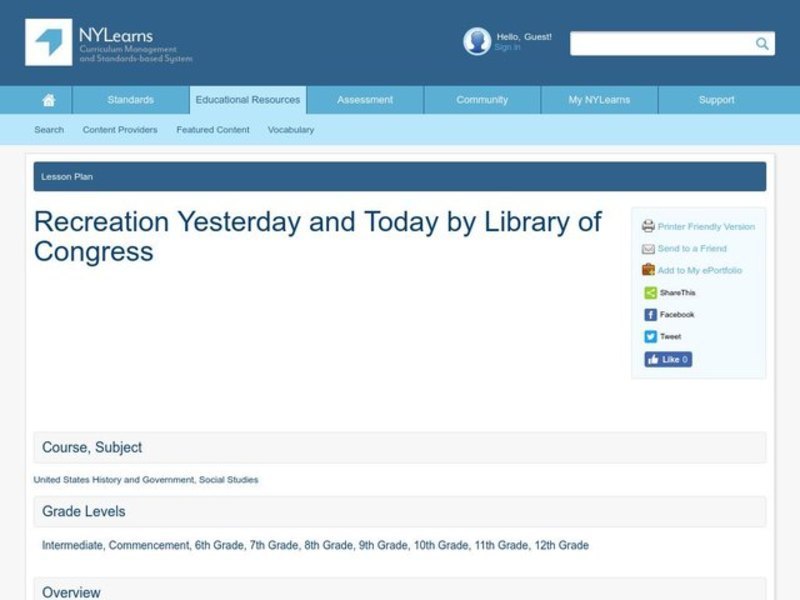 Recreation Yesterday and Today Lesson Plan