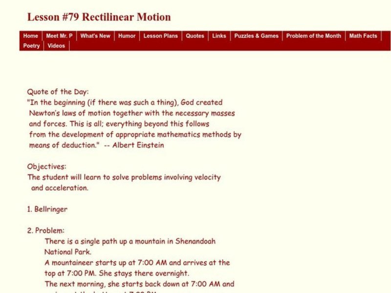 Rectilinear Motion Lesson Plan