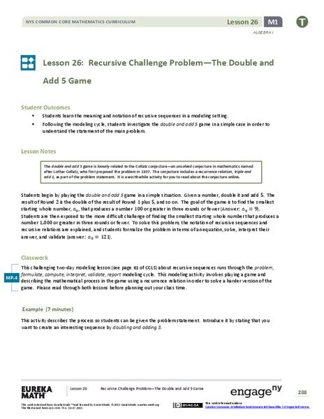Recursive Challenge Problem—The Double and Add 5 Game Lesson Plan