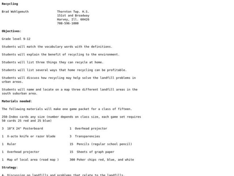 Recycling Lesson Plan