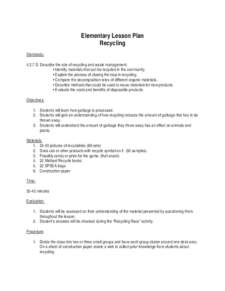 Recycling Lesson Plan