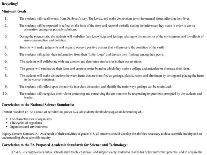 Recycling! Lesson Plan