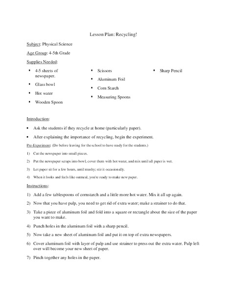 Recycling! Lesson Plan