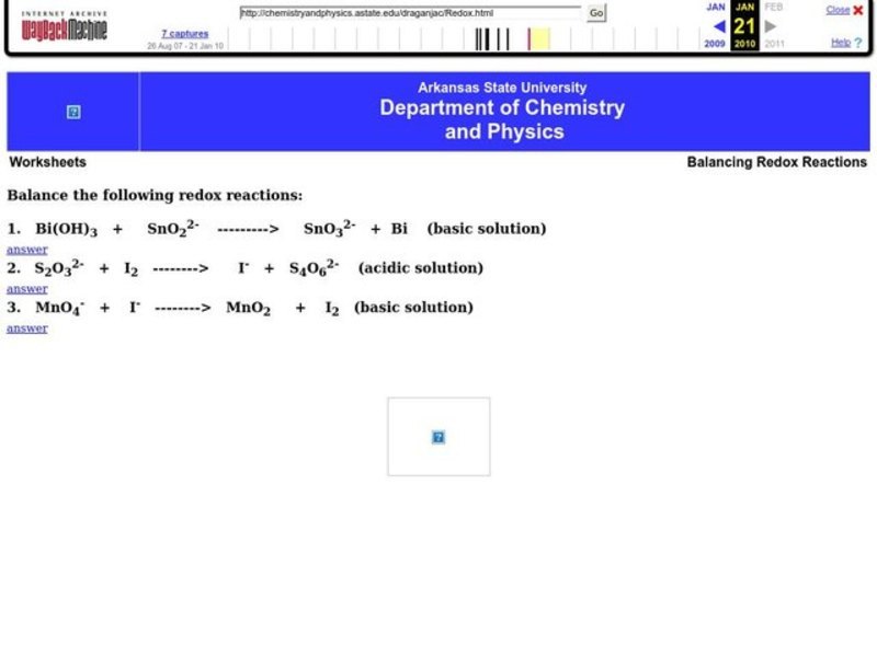 Redox Reactions Worksheet