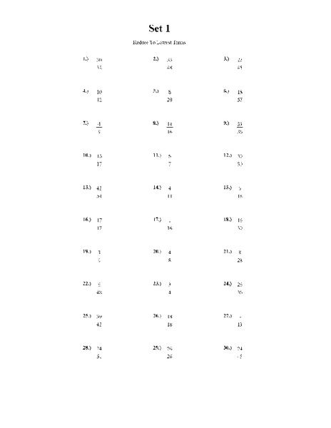 Reduce Fractions to Lowest Terms Worksheet