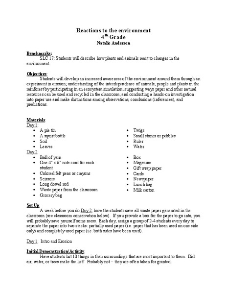 Reduce, Reuse, Recycle Lesson Plan