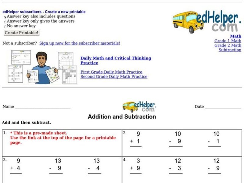 Addition and Subtraction 2 Worksheet