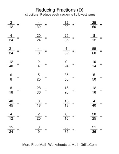 Reducing fractions Worksheet