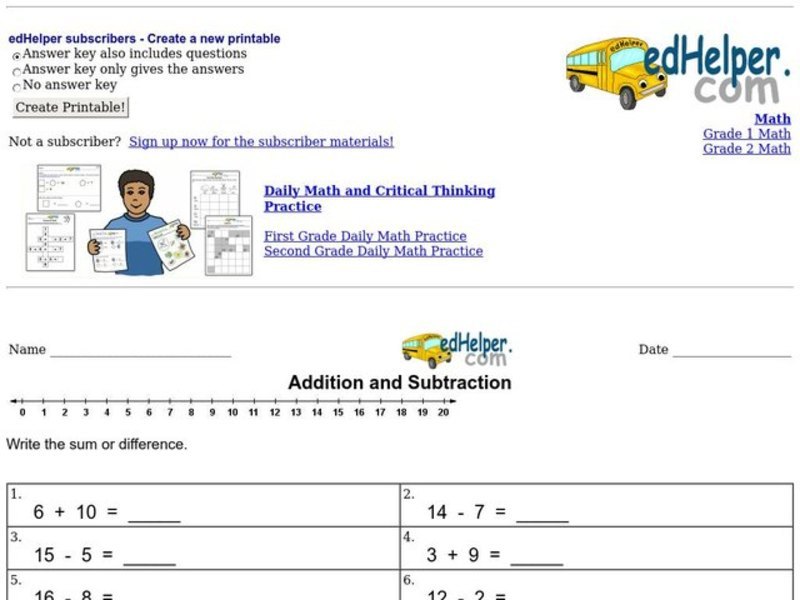 Addition and Subtraction Worksheet