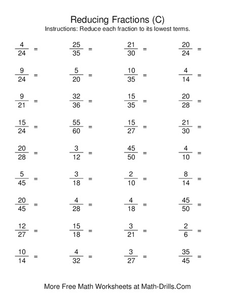 Reducing fractions Worksheet