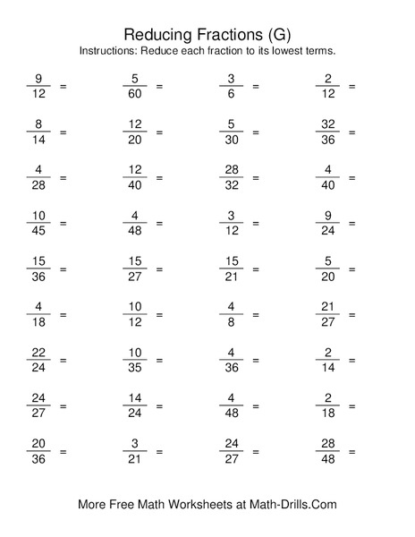 Reducing Fractions Worksheet