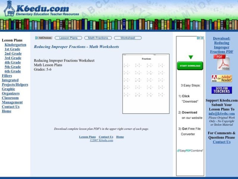 Reducing Improper Fractions Worksheet
