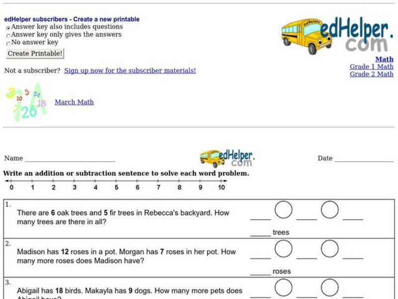 Addition and Subtraction Sentences Interactive