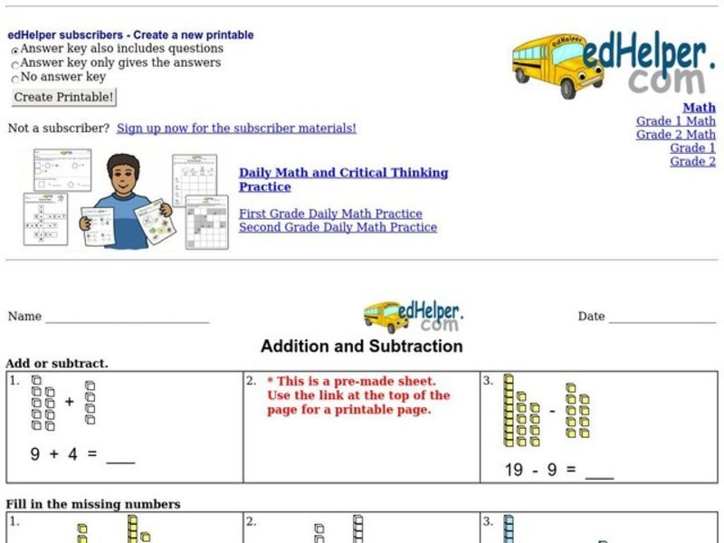 Addition and Subtraction Interactive