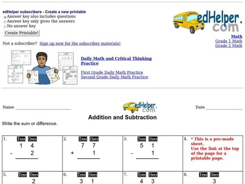 Addition and Subtraction Interactive