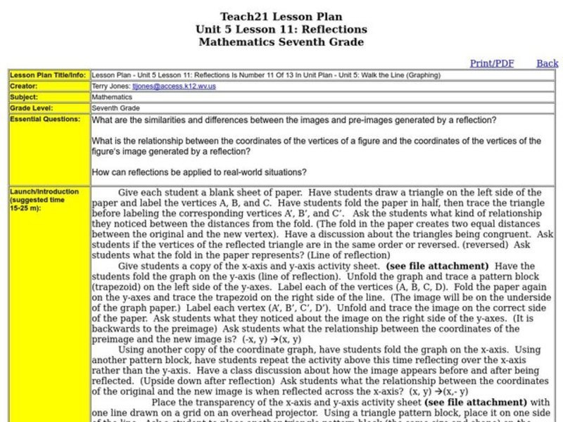 Reflections Lesson Plan