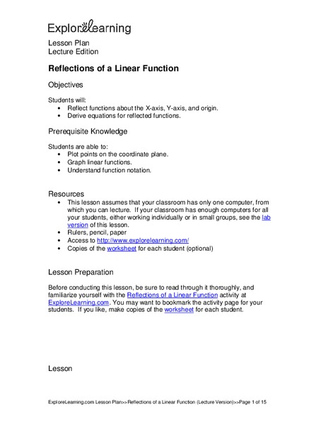 Reflections of a Linear Function Lesson Plan