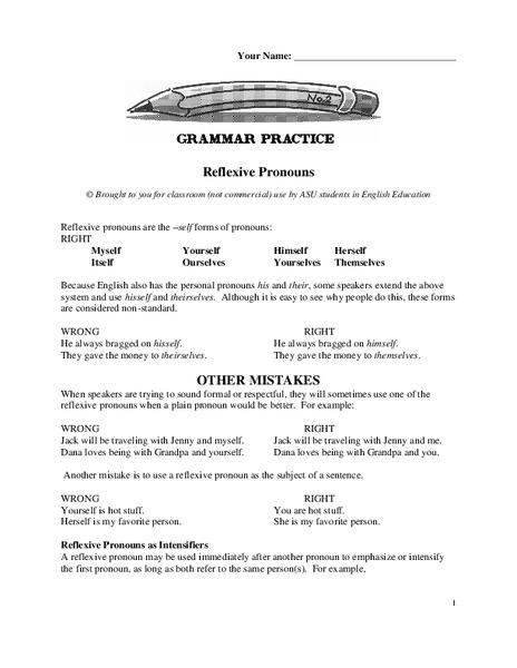 Reflexive Pronouns  Worksheet