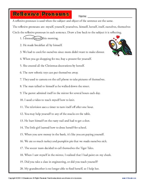 Reflexive Pronouns Worksheet