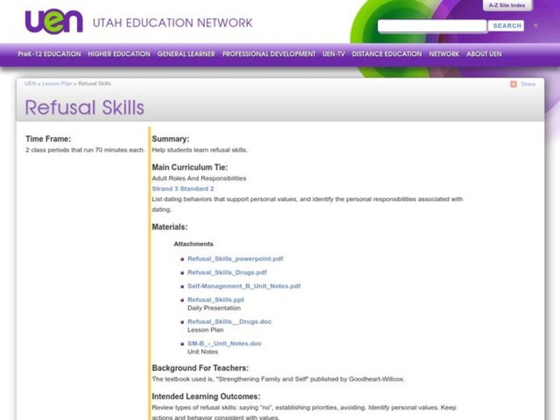 Refusal Skills Lesson Plan