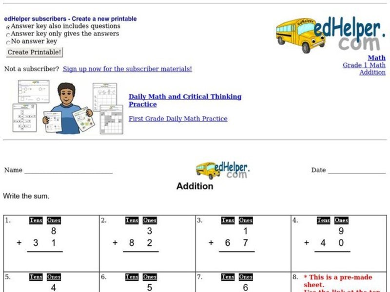 Addition Worksheet