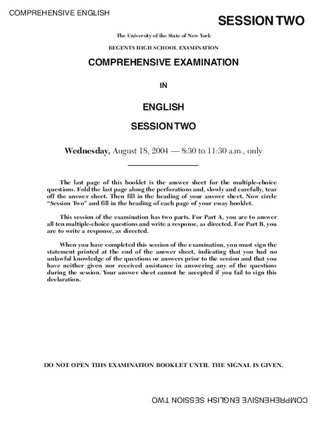 Regents High School Examination Comprehensive Examination in English Session Two (2004) Lesson Plan