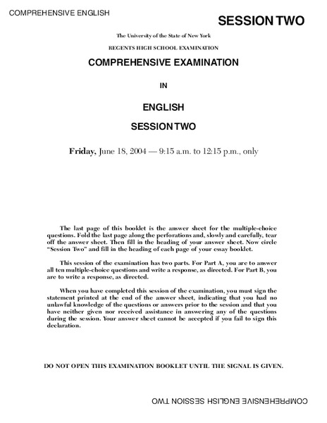 Regents High School Examination Comprehensive Examination in English Session Two (2004) Lesson Plan
