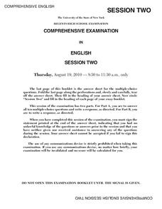 Regents High School Examination Comprehensive Examination in English Session Two (2010) Lesson Plan