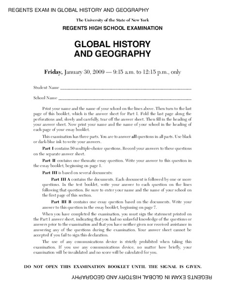 Regents High School Examination: Global History and Geography, 2009 Lesson Plan
