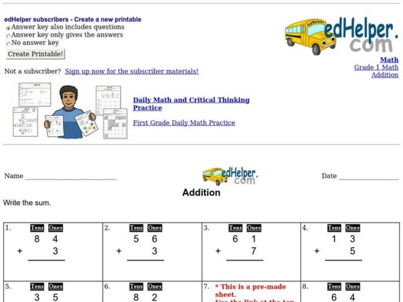 Addition Worksheet
