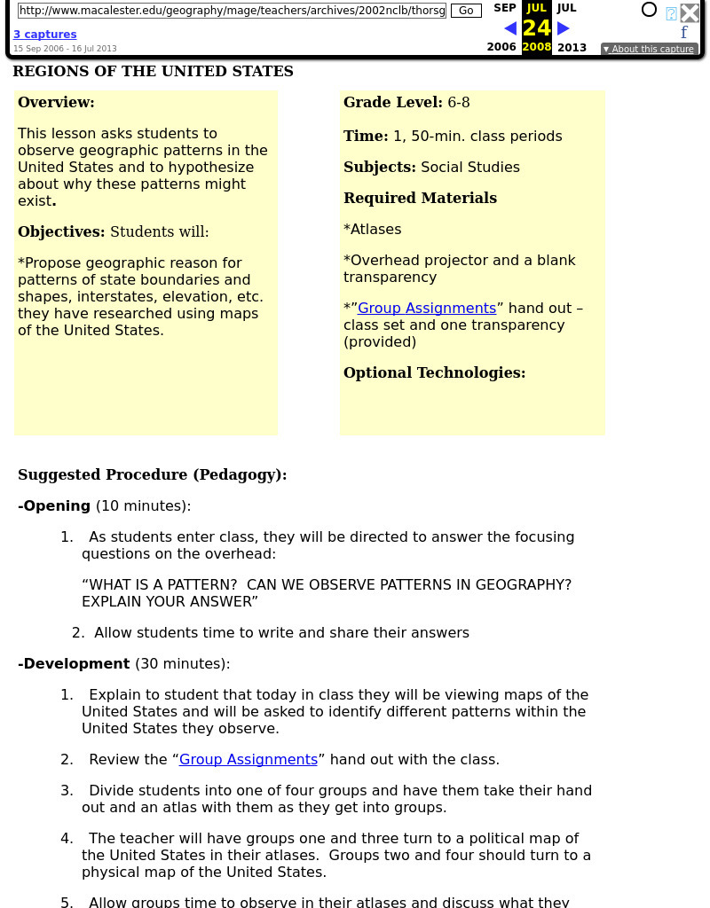 Regions of the United States Lesson Plan