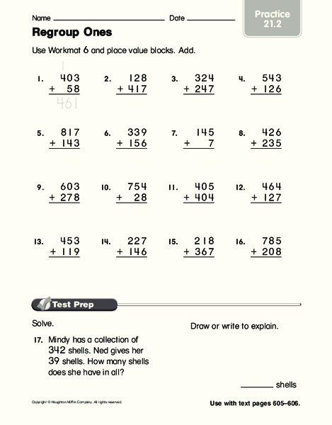 Regroup Ones Worksheet