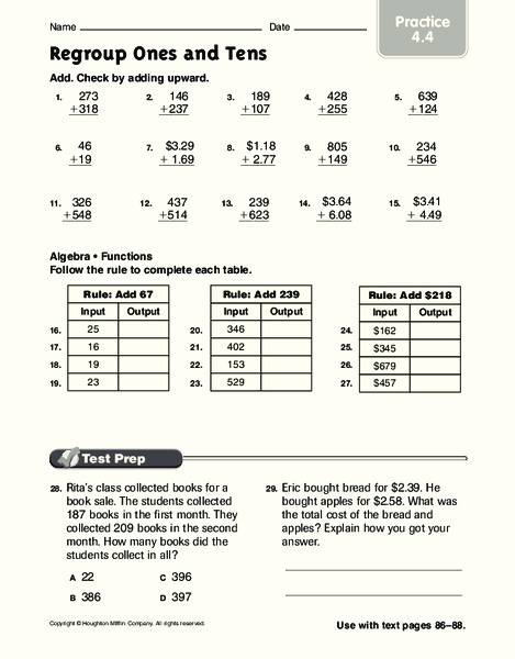 Regroup Ones and Tens Worksheet