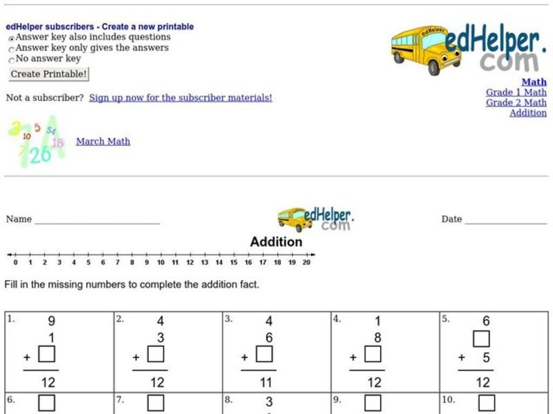 Addition Worksheet