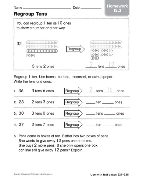 Regroup Tens: Homework Worksheet