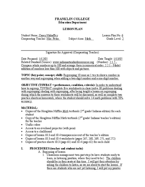 Regrouping Lesson Plan