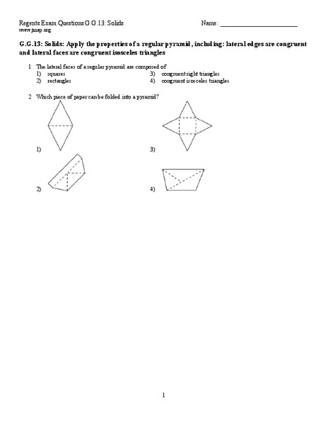 Regular Pyramids Lesson Plan