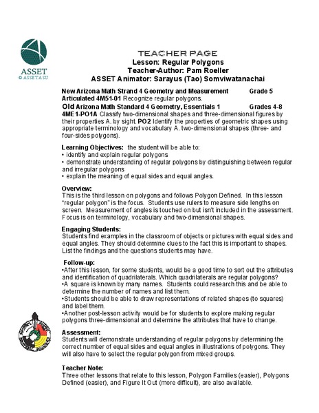 Regular Polygons Lesson Plan