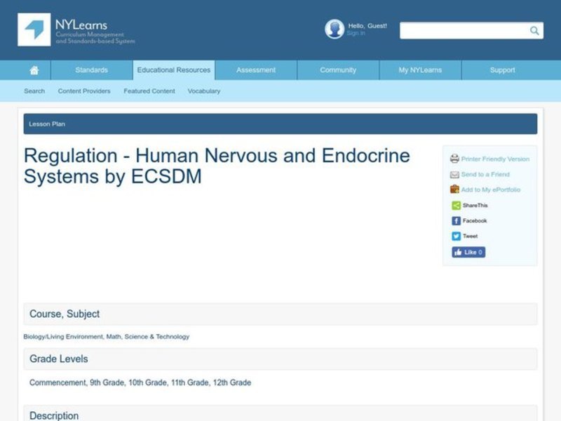 Regulation - Human Nervous and Endocrine Systems Lesson Plan