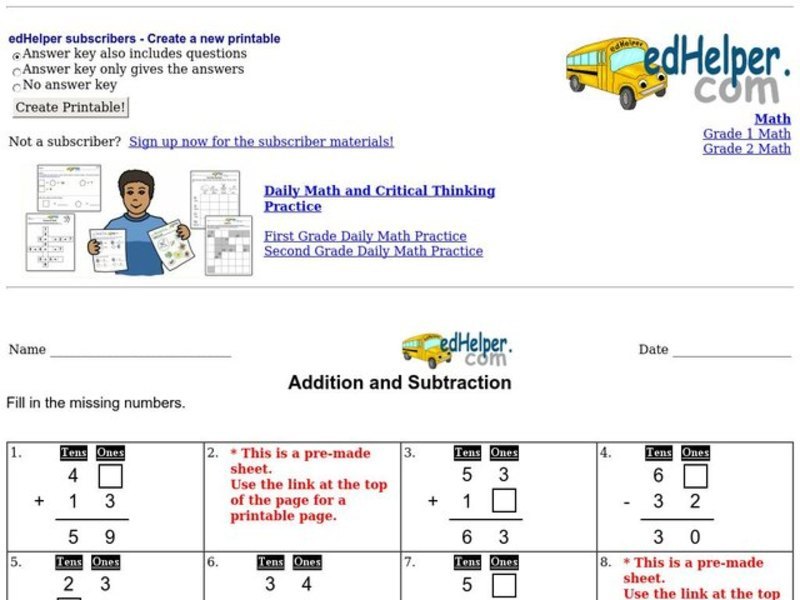 Addition and Subtraction 5 Worksheet