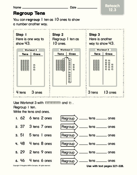 Regroup Tens: Reteach Worksheet