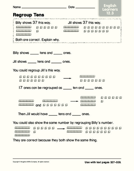 Regroup Tens: English Learners Worksheet