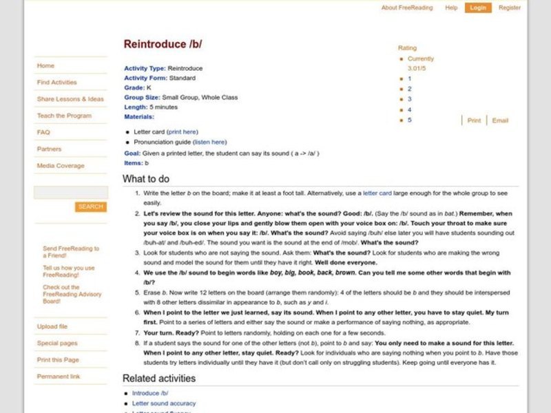 Reintroduce /b/ Lesson Plan