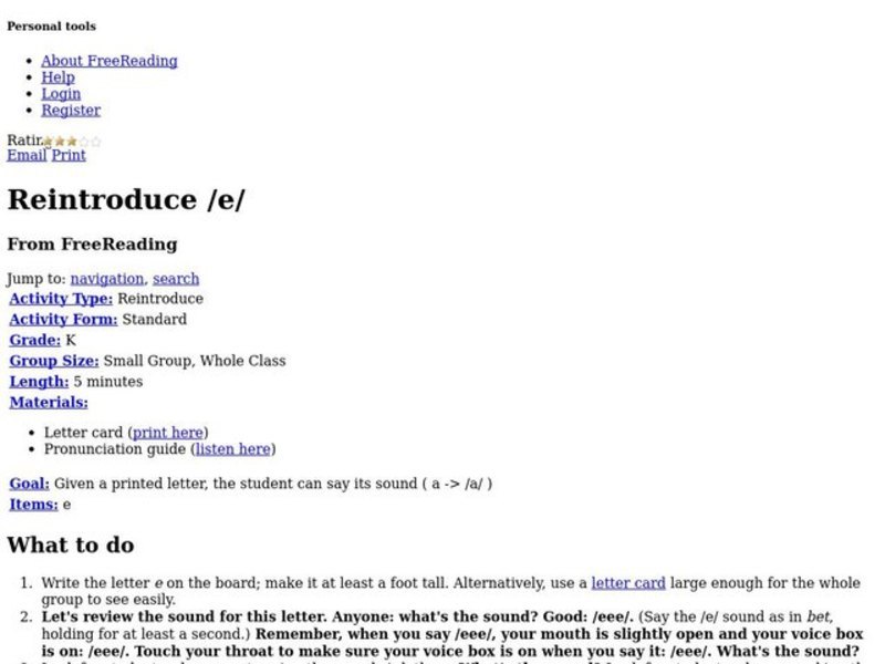 Reintroduce /E/ Lesson Plan