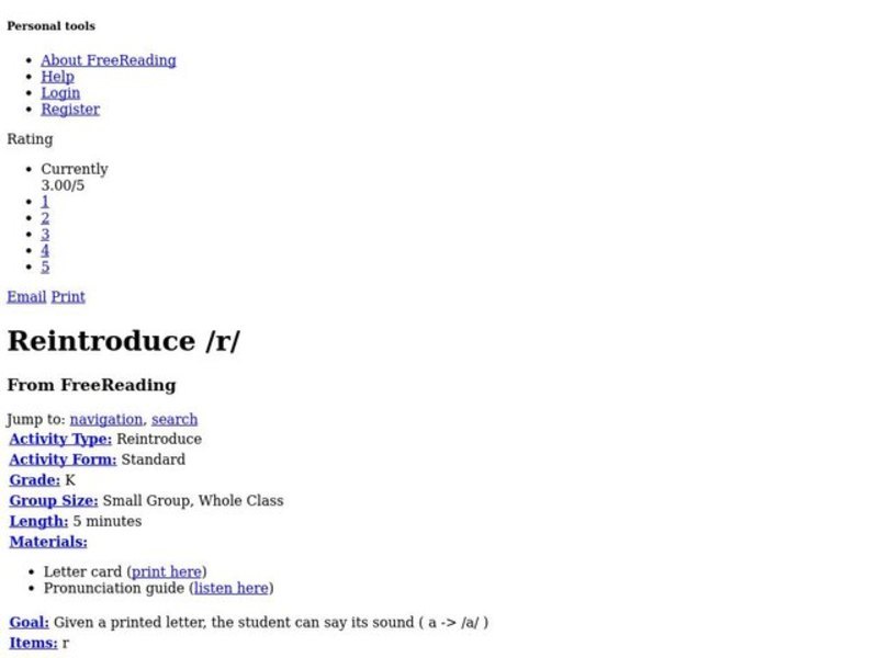 Reintroduce /R/ Lesson Plan
